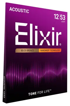 Elixir Acoustic Guitar Strings Light 12-53 Elixir 11052 Bronze Nanoweb 100% Genuine