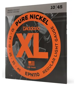 D'Addario EPN110 Pure Nickel Electric Guitar Strings, Regular Light, 10-45