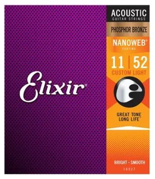 Elixir Acoustic Guitar Nanoweb Custom Light 11-52 Phosphor Bronze