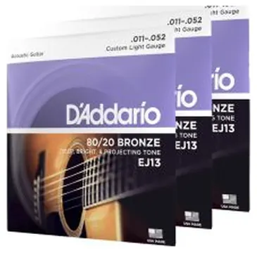 Corde Acustica D'Addario EJ13 80/20 Bronze Custom Light 11-52 3 pezzi