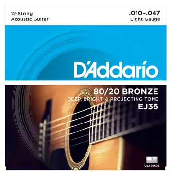 DAddario EJ36 Light 010-047 / 12-String Phosphor Bronze Round. Saiten für Westerngitarre