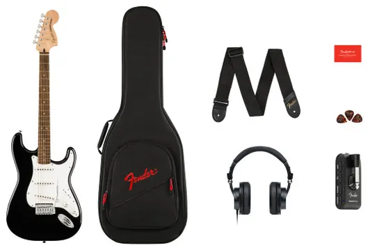 Fender Affinity Series Stratocaster Mustang Micro Pack Laurel Fingerboard Black