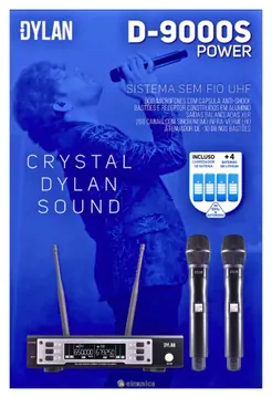 Dylan Microfone Sem Fio Dylan D9000S POWER Recarregável Bastao Duplo UHF