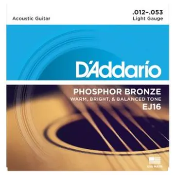 D'Addario Phosphor Bronze Acoustic Guitar Strings, Light, 12-53, EJ16