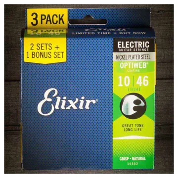 Elixir Electric Optiweb 010-046 Guitar Strings, Three pack