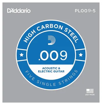 D'Addario PL009 Acoustic Or Electric 009 Plain Steel Guitar Strings FIVE PACK!