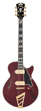 D'Angelico Deluxe SS Baritone zijdeglans transparant wijnrood