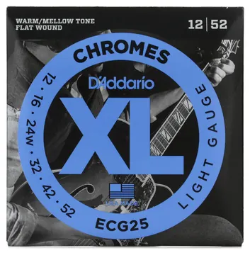 D'Addario ECG25 Chromes Flat Wound Electric Guitar Strings, Light, 12-52