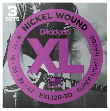 D'Addario EXL120-3D Super Light Electric Guitar Strings 3-Pack 9-42