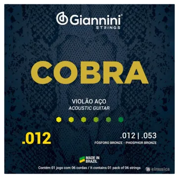 Giannini Encordoamento Giannini Cobra GEEFLKSF Violão Aço Fósforo Bronze (.012 – .053)