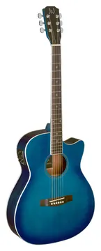 J.N GUITARS BES-ACE TBB Transparante blue burst elektro-akoestische gitaar, auditoriummodel, met massief sparren top, Bessie