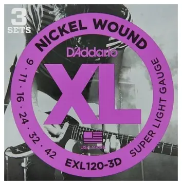 D'Addario Encordoamento Daddario .009 XL 3 Sets EXL120-3D Nickel Wound Guitarra Elétrica