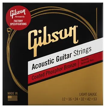 Gibson Coated Phosphor Bronze Acoustic Guitar Strings 12-53 Light Gauge
