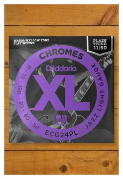 D'Addario ECG24PL Chromes Flat Wound Electric Guitar Strings - 11-50 w/Plain Third