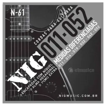 Nig Encordoamento para Guitarra NIG N-61 .011/.052 Tradicional - Brinde: 1 Mi + Palheta