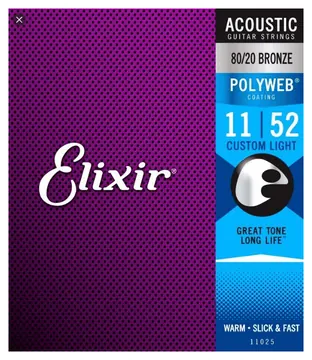 Elixir Custom Light (.11-.52) 80/20 Bronze w/POLYWEB Coating