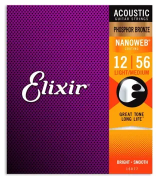 Jogo de Cordas Elixir 16077 para Phosphor Bronze Nanoweb Light Medium 012 056