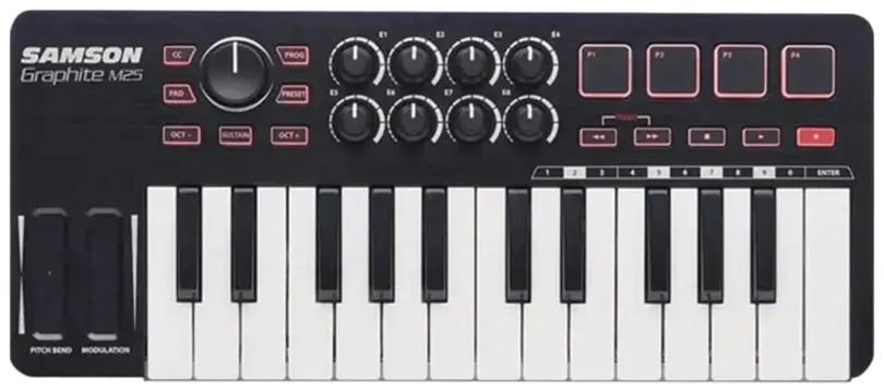 Samson Controlador MIDI Samson Graphite M25 USB 25 Teclas Mini com Pads