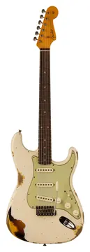 Fender Custom Shop 1960 Stratocaster Heavy Relic Rosewood Fingerboard Aged Olympic White over 3-Color Sunburst