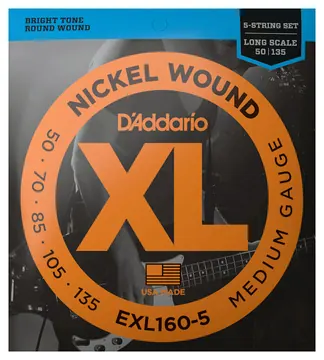 D'Addario EXL160-5 Nickel Wound E-Bass 50-.135, Long Scale