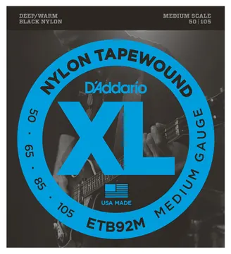 D'Addario ETB92M Medium Scale Black Nylon Tapewound Bass Guitar Strings