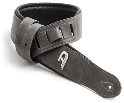Duesenberg Custom Leather Padded Strap - Grey on Black
