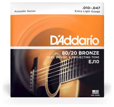 DAddario 10-47 Extra Light, 80/20 Bronze Acoustic Guitar Strings