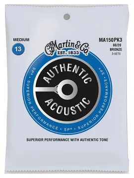 Martin MA150-3Pk Medium Acoustic Guitar Strings Bronze 3 Pack