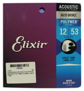 Jogo de Cordas Elixir 11050 Bronze Polyweb Light 012 053 para