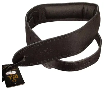 DSL GLG Guitar Strap 2.5 Inch Wide Black Leather With Black Stitch