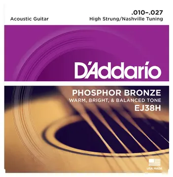 D'Addario EJ38H Phosphor Bronze Guitar Strings Nashville Tuning 10-27