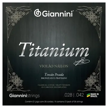 Giannini Encordoamento para Violão Giannini GENWTA Série Titanium de Nylon Tensão Alta