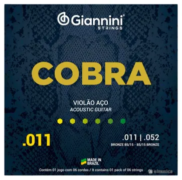 Giannini Encordoamento Giannini Cobra GEEFLK Violão Aço Bronze 85/15 (.011 – .052)