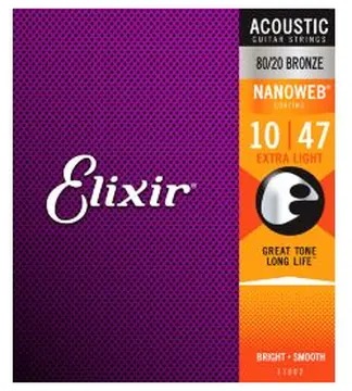 Elixir Acoustic 80/20 Bronze with Nanoweb coating - Acoustic Guitar Strings-Extra Light 10-47