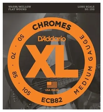 D'addario ECB82 Flat Wound - Muta per basso liscia (flatwound) medium a scala lunga 050. 105