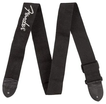 Fender Black Poly Strap, Black, Gray Logo