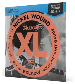 D'Addario EXL110W Nickel Wound Electric Guitar Strings, Regular Light, Wound 3rd, 10-46