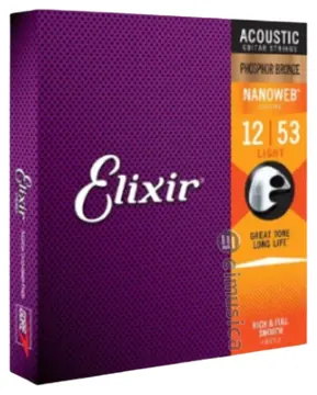 Elixir Encordoamento Elixir Para Violão de Aço 012-053 Nanoweb Phosphor Bronze Light Gauge