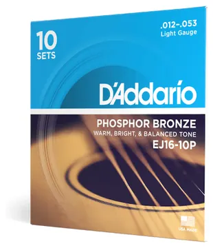 D'Addario Light 12-53 Phosphor Bronze Acoustic Guitar Strings TEN SETS