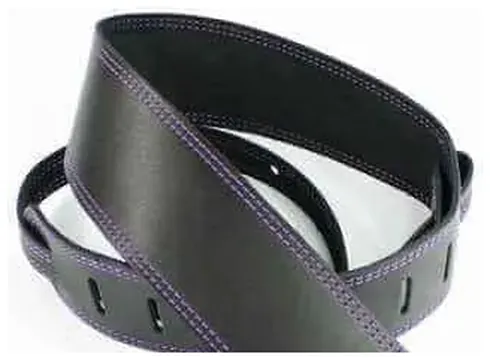 DSL Sge Guitar Strap 2.5 Inch Wide Black Leather With Purple Stich