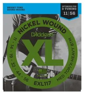D'Addario Nickel Wound Electric Guitar Strings, Medium Top/Extra Heavy Bottom, 11-56, EXL117