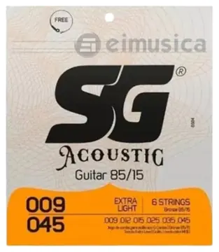 SG Encordoamento SG Para Violão de Aço Bronze 85/15 Calibre 0.09 - 0.45