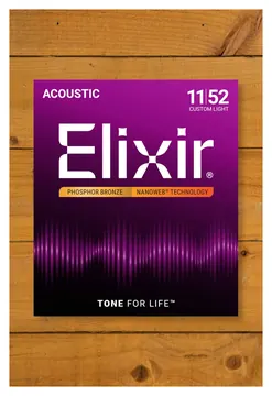 Elixir E16027 Nanoweb Custom Light Phosphor Bronze Strings, 11-52