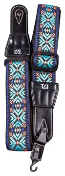 TGI Guitar Strap Woven Cotton Maltese Cross Stitch - Turquoise