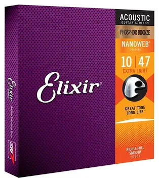 Elixir Encordoamento para Violão Elixir Phosphor Bronze Nanoweb Aço 010/047