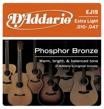 D'Addario EJ15 Phosphor Bronze Acoustic Guitar String Set | Extra Light 10-47