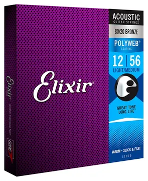 Elixir Acoustic Strings Elixir 11075 Polyweb 12-56 Medium Light 100% Genuine