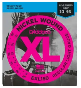 D'Addario Nickel Wound Electric Guitar Strings, Regular Light, 12-String 10-46, EXL150