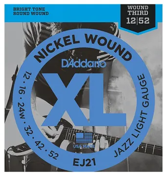 D'Addario EJ21 Saiten für E-Gitarre, mit Nickel umsponnen, Jazz Light, 12-52