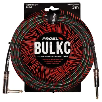 Proel BULK120CLU3SR Cavo jack M 6.3 a jack M 6.3 ang.3mt Nero/Rosso/Verde/Grigio